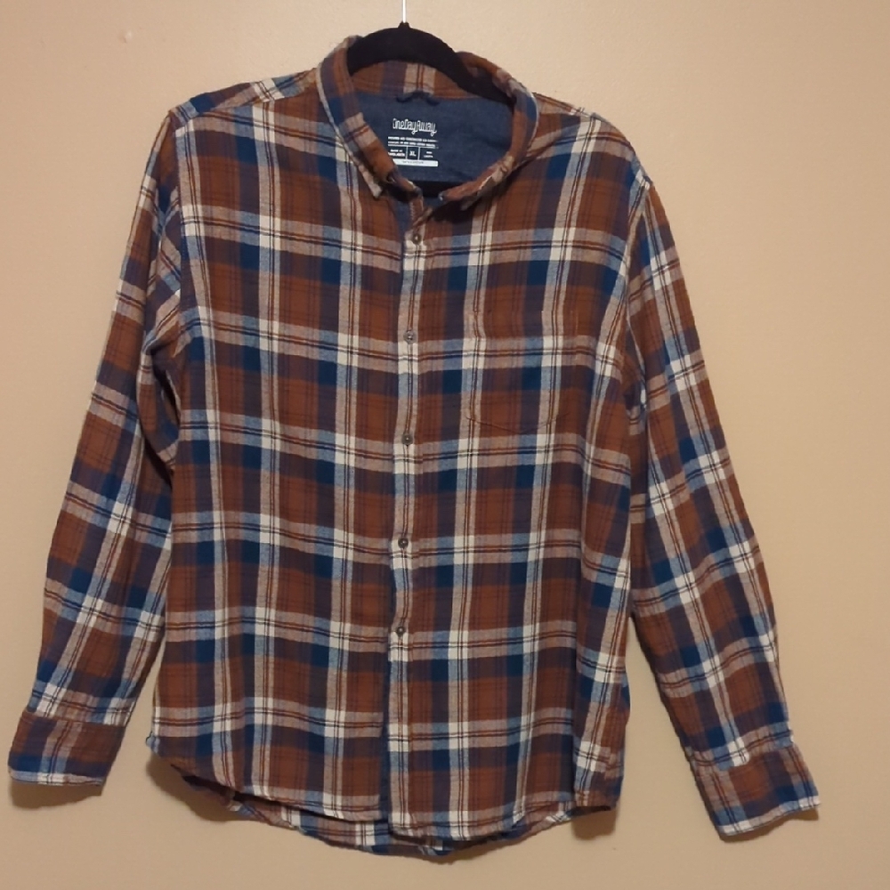 One Day Away Brown and Blue Plaid Casual Shirt